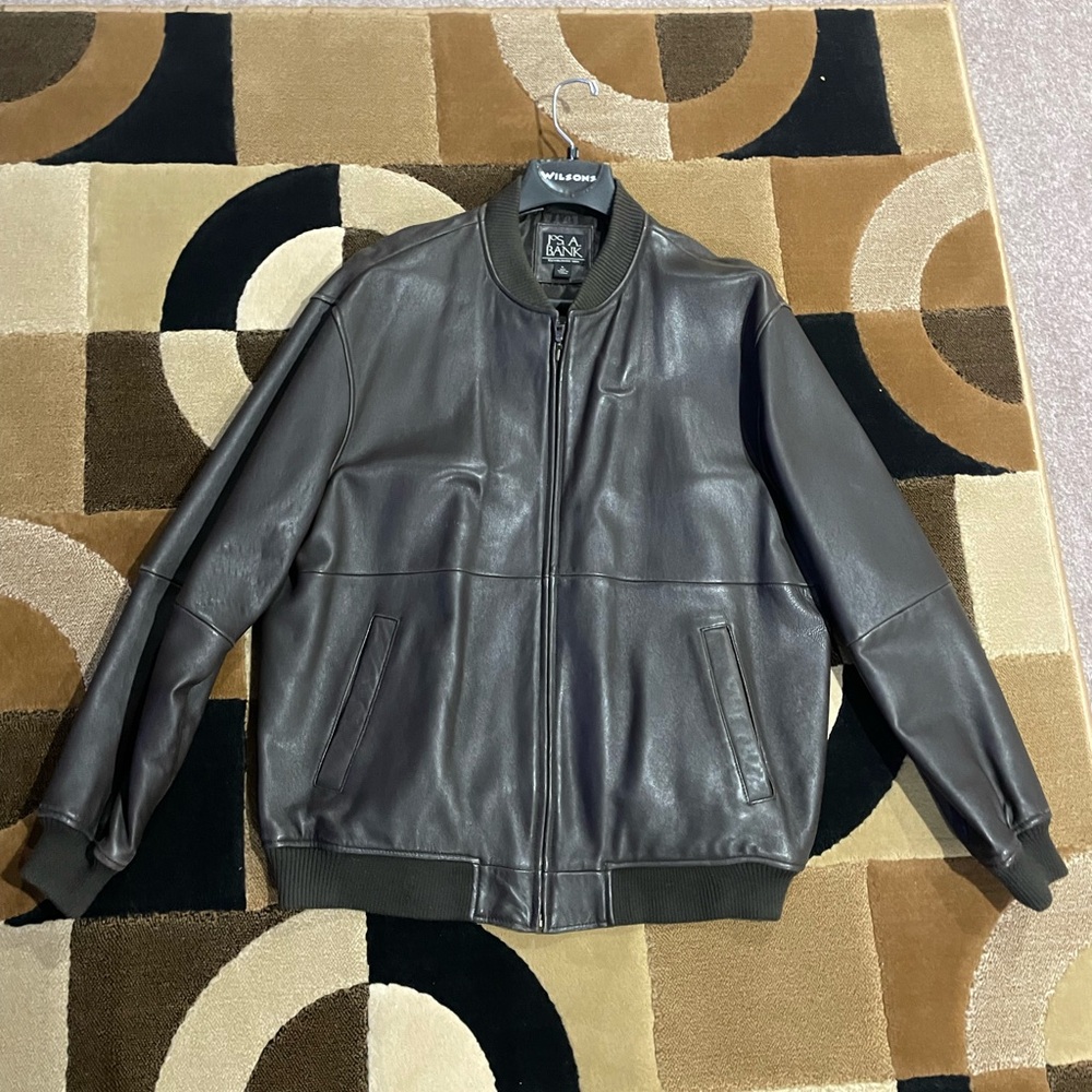 Jos. A. Bank Dark Brown Leather Bomber Jacket